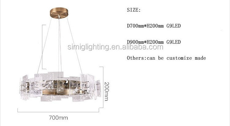 Simig lighting Custom large unique circle circular hallway bronze chandelier luxury crystal glass led pendant light