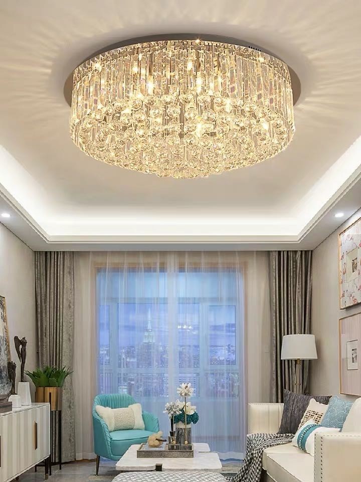 Simig lighting latest design modern round chrome crystal flush mounted ceiling chandelier lights