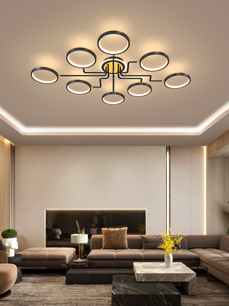 Simig lighting high ceiling contemporary chandelier luxury led circular rings living room droplight pendant light