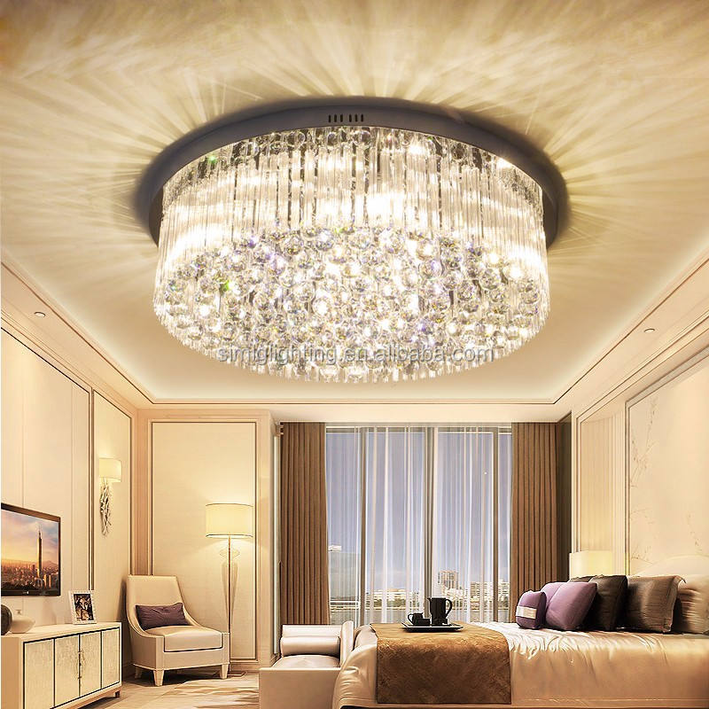 Simig lighting latest design modern round chrome crystal flush mounted ceiling chandelier lights