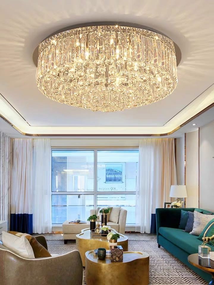 Simig lighting latest design modern round chrome crystal flush mounted ceiling chandelier lights