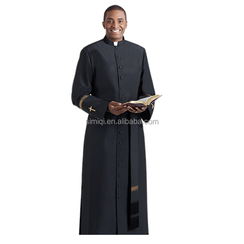 Men's Clergy Pastor Robe Minister Cassock Preacher Clerical - Black Burgundy