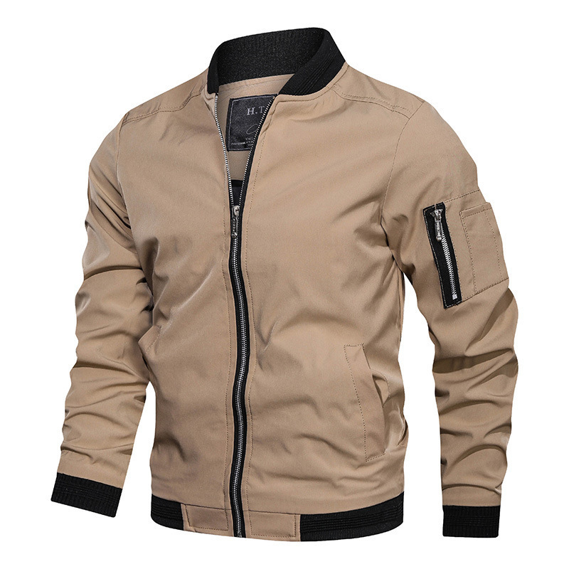 Men's Lightweight Casual Spring Autumn Windbreaker Zip Up Bomber Jacket With Pocket