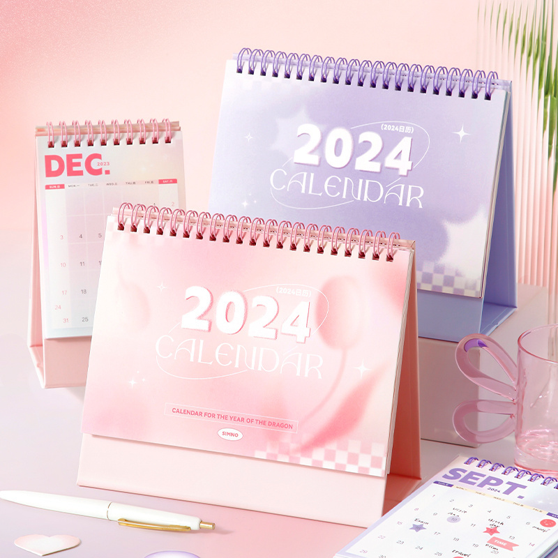 Coil Binding Desk Calendar 2024 Custom Hot Selling 365 Days Weekly Perforation Tear Off Metal Table Calendar Printing Calendar