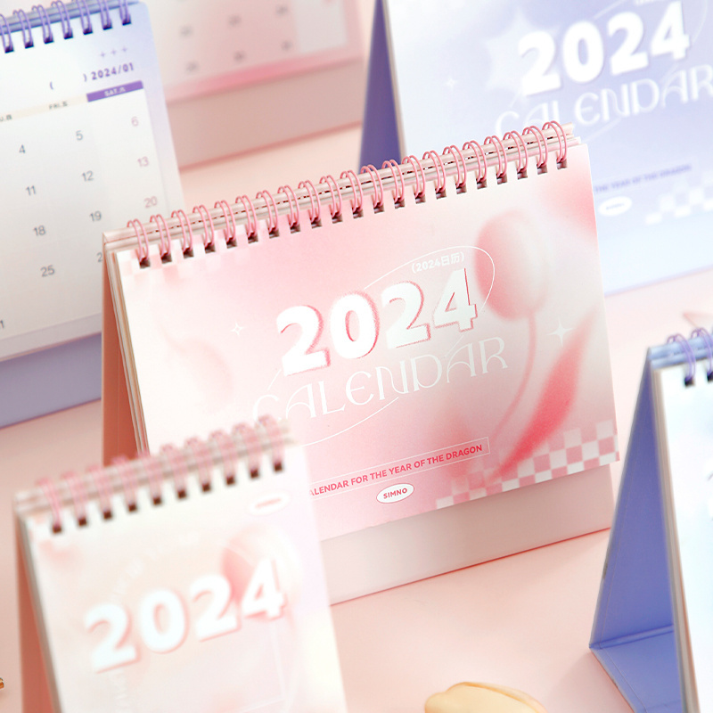 Coil Binding Desk Calendar 2024 Custom Hot Selling 365 Days Weekly Perforation Tear Off Metal Table Calendar Printing Calendar