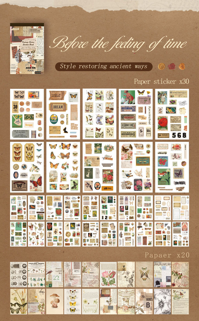 Simno Vintage Aesthetic Scrapbooking Washi Stickers Book for Crafts Card Making and DIY Arts