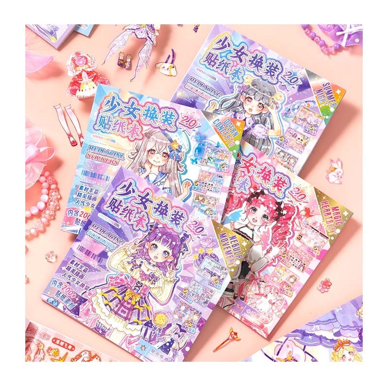 simno 4 Designs Stickers Kawaii Girls Dress-up Series Cute Cartoon Deco DIY Collage Material Sticker