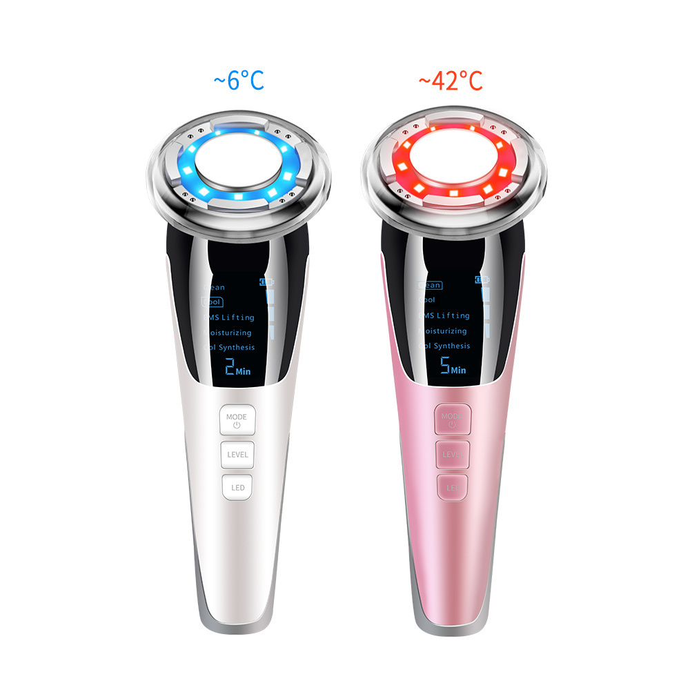 Portable Facial Multifunctional Ems Galvanic Machine Led Handheld Photon Light Therapy Hot Cold Face Lifting Massager