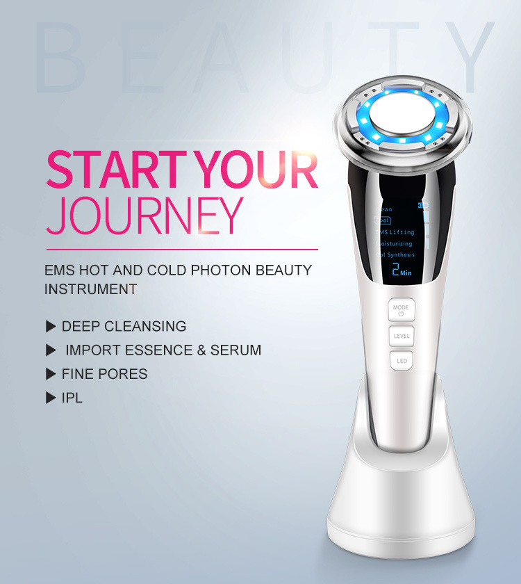 Portable Facial Multifunctional Ems Galvanic Machine Led Handheld Photon Light Therapy Hot Cold Face Lifting Massager