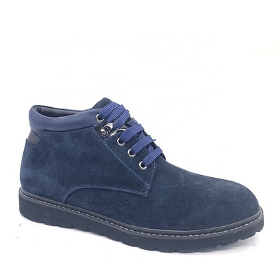 Fashionable men's winter boots blue matte cowhide lace-up men's boots rubber bottom non-slip shoes for men