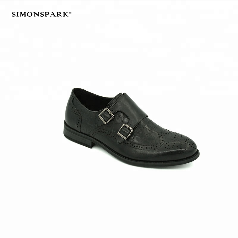 Latest Design Boys Monk Shoes Black Genuine Leather Monk Strap Shoes Men's Elegant Party Formal Dress Shoes for Boys