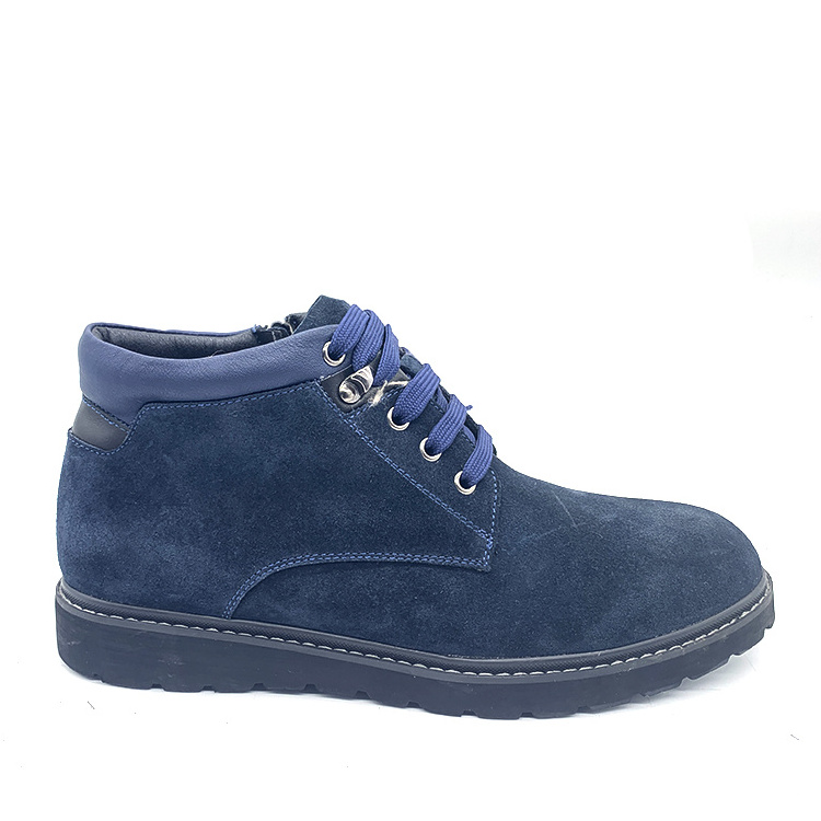 Fashionable men's winter boots blue matte cowhide lace-up men's boots rubber bottom non-slip shoes for men