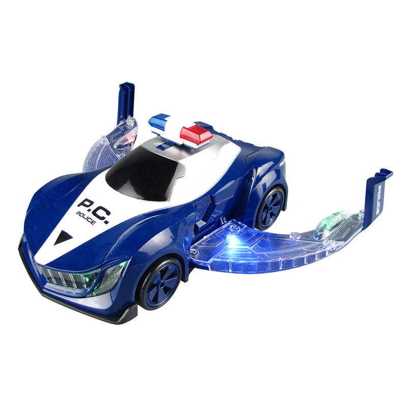 New electric rotating automatic deformation police car light music deformation flying car boy toy car