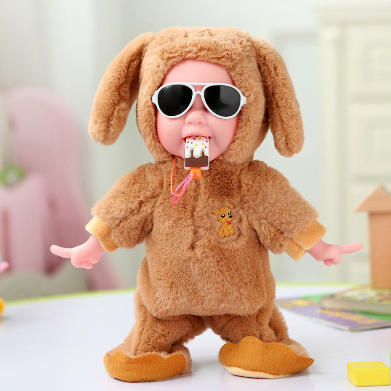 Creative Singing Walking Intelligent Baby Girl Electric Plush Doll With Removable Sunglasses