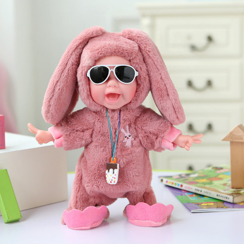 Creative Singing Walking Intelligent Baby Girl Electric Plush Doll With Removable Sunglasses