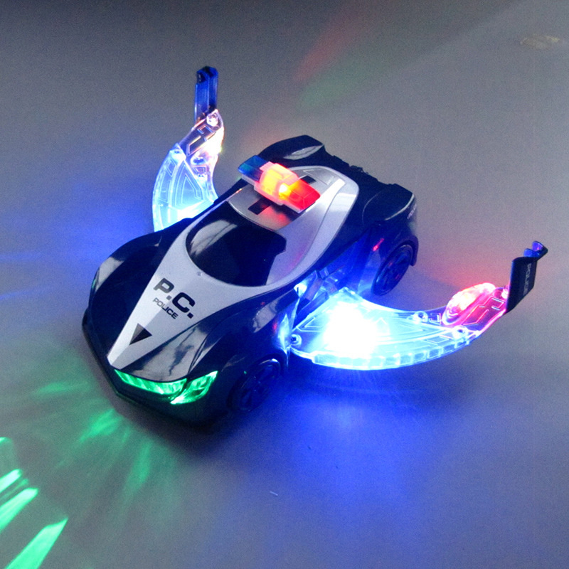 New electric rotating automatic deformation police car light music deformation flying car boy toy car