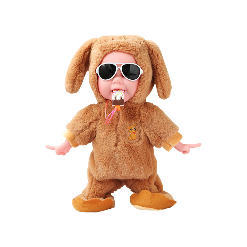 Creative Singing Walking Intelligent Baby Girl Electric Plush Doll With Removable Sunglasses