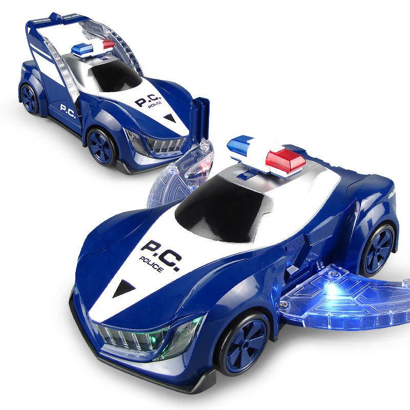 New electric rotating automatic deformation police car light music deformation flying car boy toy car