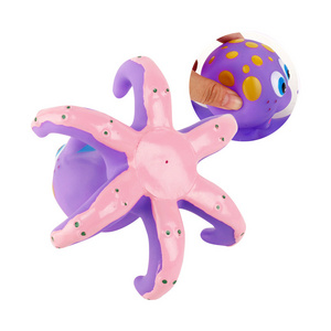 Interactive Purple Octopus Bath Toy 5pcs Hoopla Rings Soft Rubber Kids Bathing Toy Made of Durable Plastic