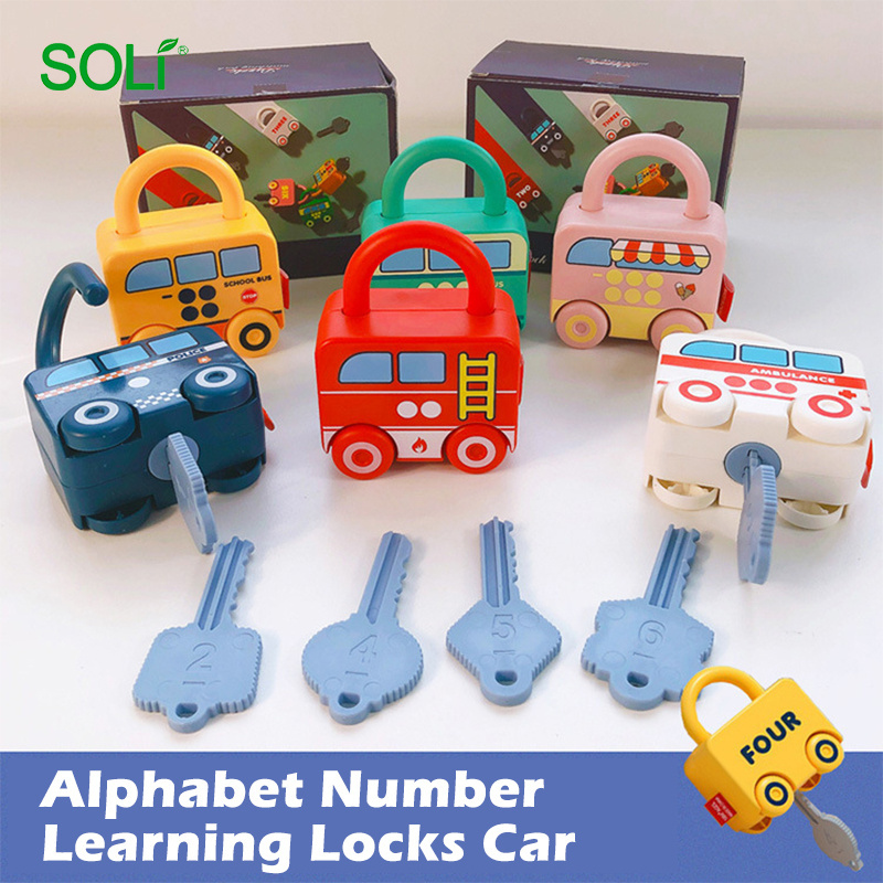 Montessori toys for kids baby montessori toys Unlock Mini Pull Car match Learning lock and key toys number