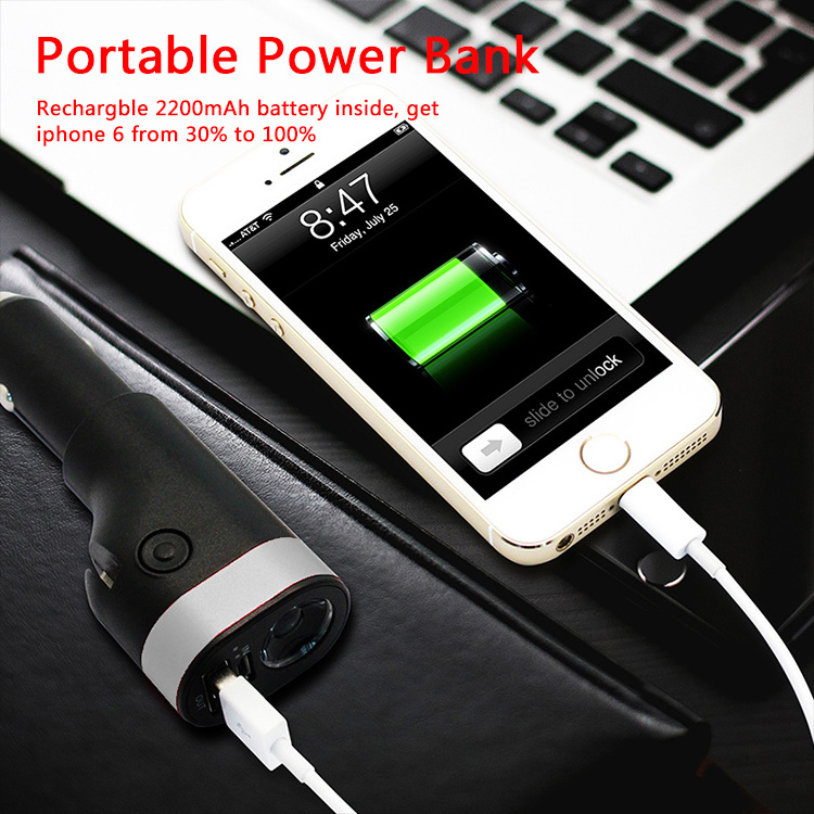 Multi-function 6 in 1 Phone Car Charger Power Bank with Led Torch alarm lamp safety hammer & seat belt cutter Emergency Tool