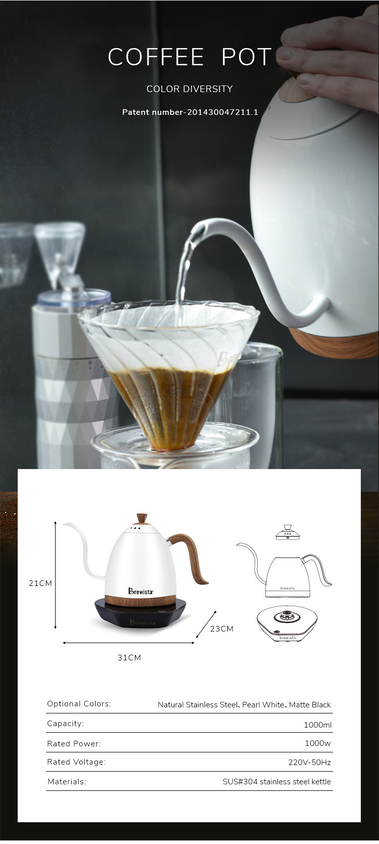 wholesale Brewista 600ml 1l Retro Gooseneck Brew Kettle Smart Heating Kitchen Electric Kettle