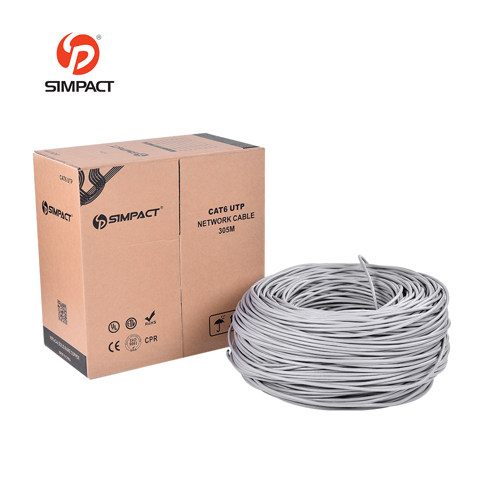 Simpact supply quality eco-friendly 23awg 305m bare copper belden cat6 cmp utp cable cat6 cable 500m roll