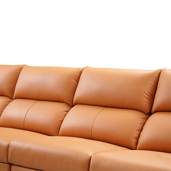 Hot sale Modern Orange Genuine Leather Luxury Sofa Set with Power Reclining Sofa for Living Room