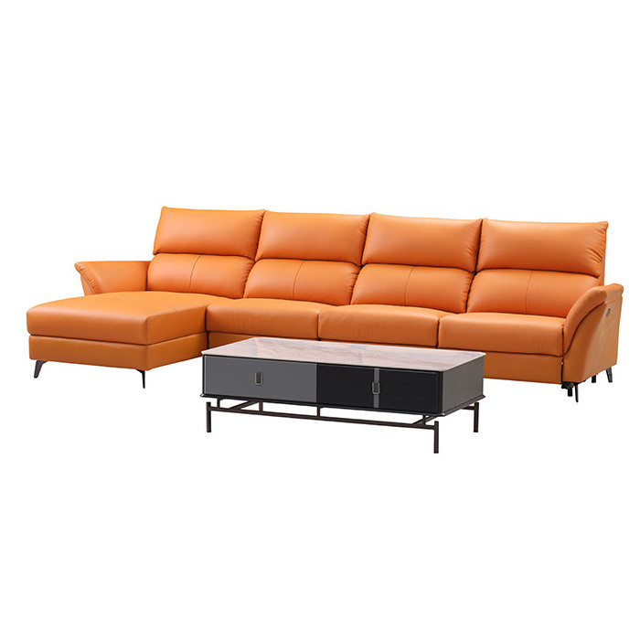 Hot sale Modern Orange Genuine Leather Luxury Sofa Set with Power Reclining Sofa for Living Room