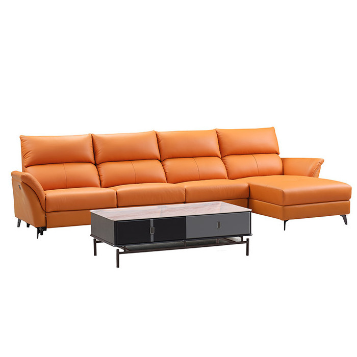 Hot sale Modern Orange Genuine Leather Luxury Sofa Set with Power Reclining Sofa for Living Room