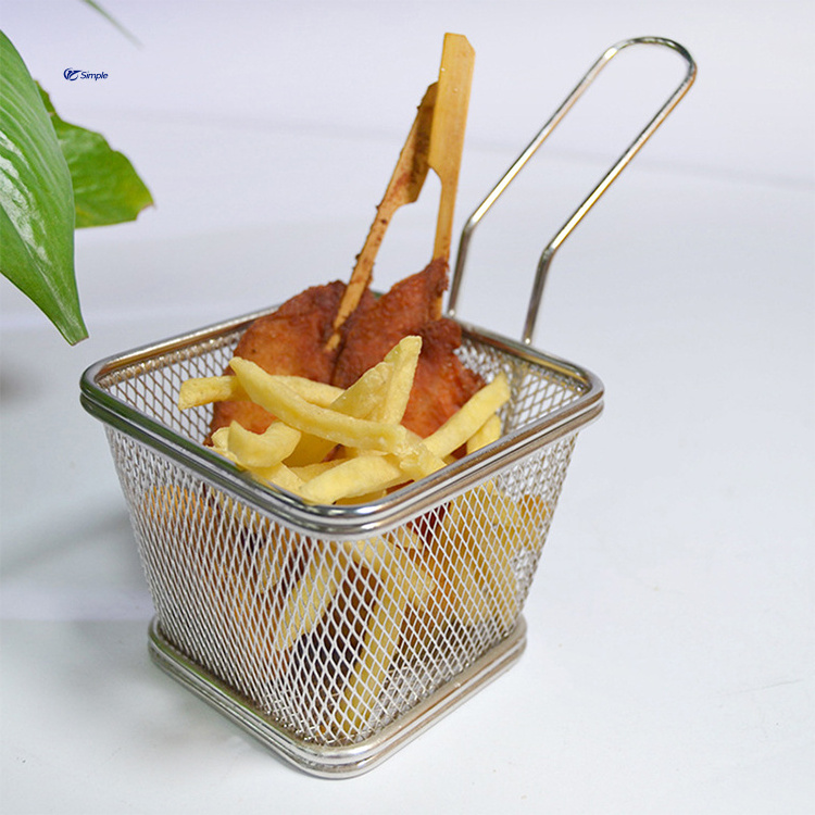 Food Grade Kitchen French Fries Basket Mesh Chicken Nuggets Snack Basket Stainless Steel Square Strainers