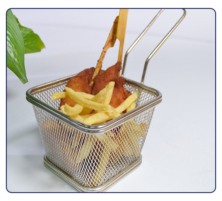 Food Grade Kitchen French Fries Basket Mesh Chicken Nuggets Snack Basket Stainless Steel Square Strainers