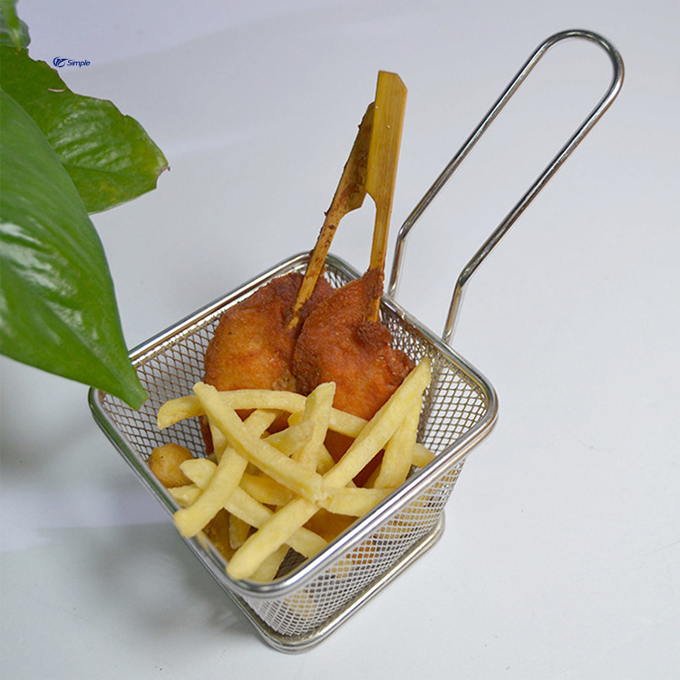 Food Grade Kitchen French Fries Basket Mesh Chicken Nuggets Snack Basket Stainless Steel Square Strainers