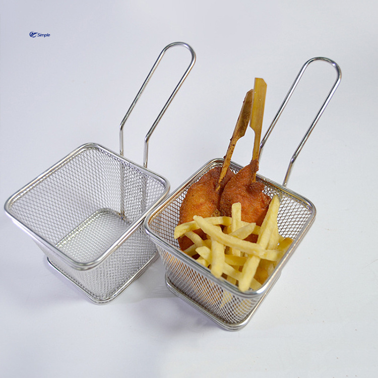 Food Grade Kitchen French Fries Basket Mesh Chicken Nuggets Snack Basket Stainless Steel Square Strainers