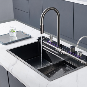 Kit pia De Cozinha Inox Akilli Mutfak Evyesi Multifunction Kitchen Sink Modern Smart Black Kitchen Sinks Water Fall Sink