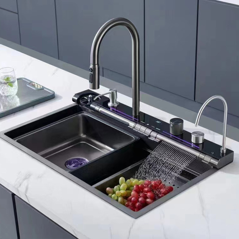 Multifunctional Kitchen Sink Wash Basin Handmade Kitchen Undermount Sink Double Bowl Stainless Steel Black Single Bowl