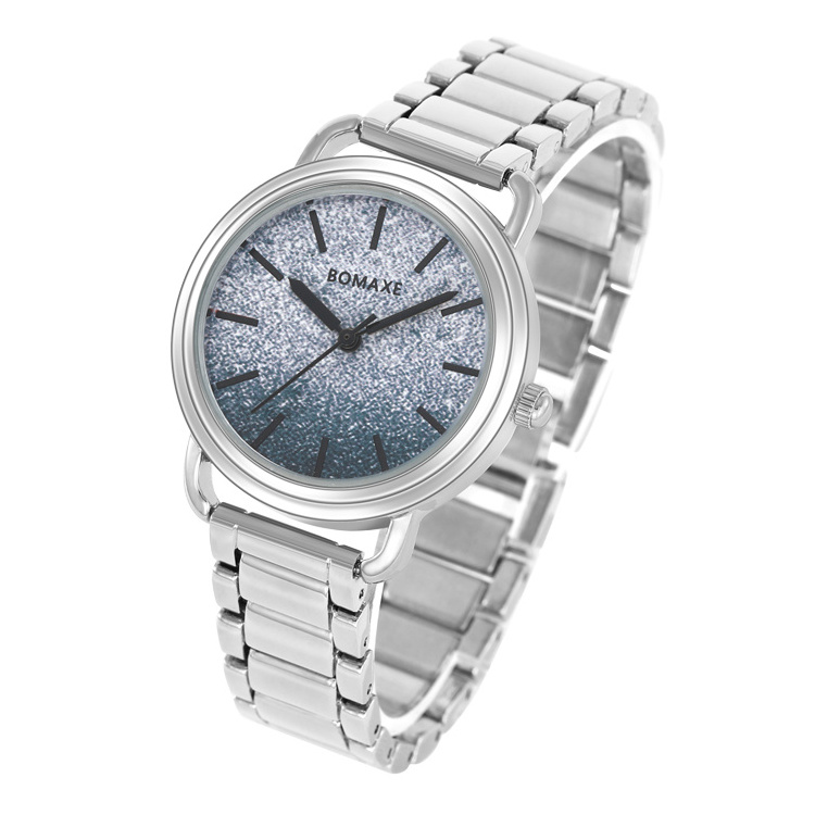 Silver Gray Women's Wristwatch Starry Diamond High Quality Quartz Clock featuring Gold Band Japanese Fashionable Reloj Mujer