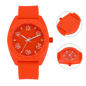 Moq Oem Orange Quartz Unisex Water Resistant Custom Jelly Silicone Watch