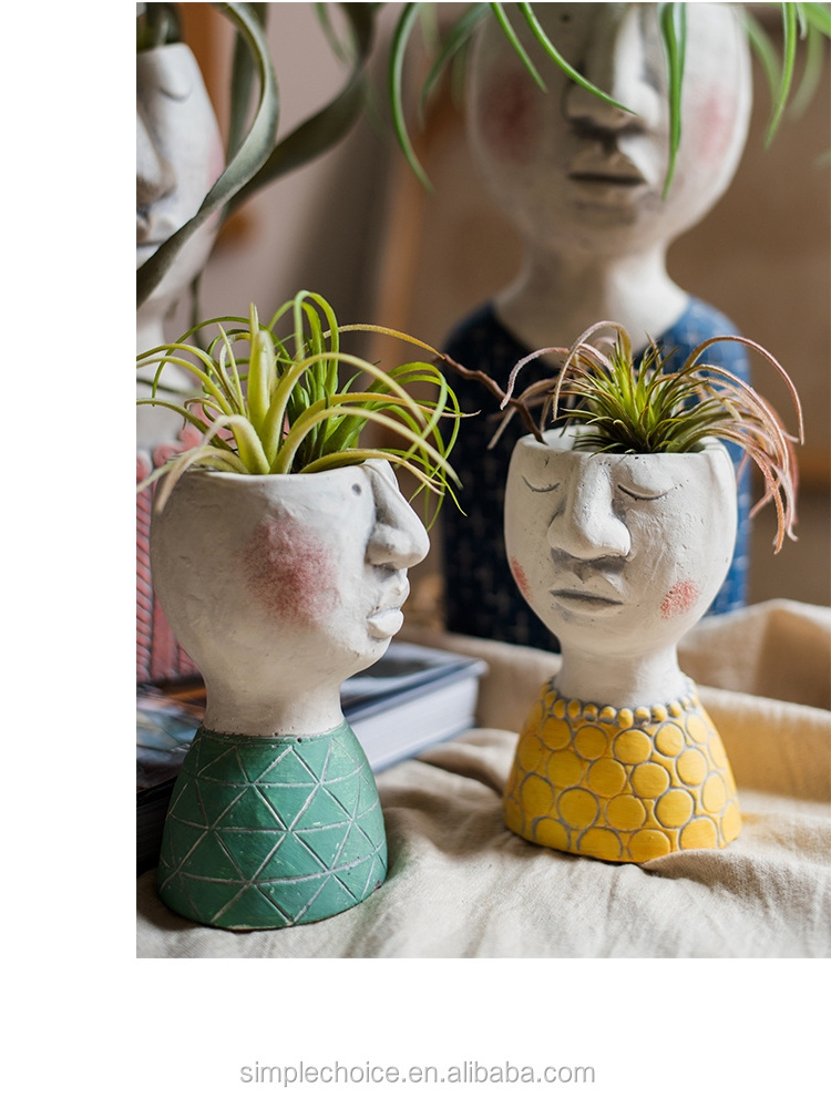 Planting pot human face cement flowerpots family vase garden flowerpot nordic decorate handicraft beats plastic flowerpots