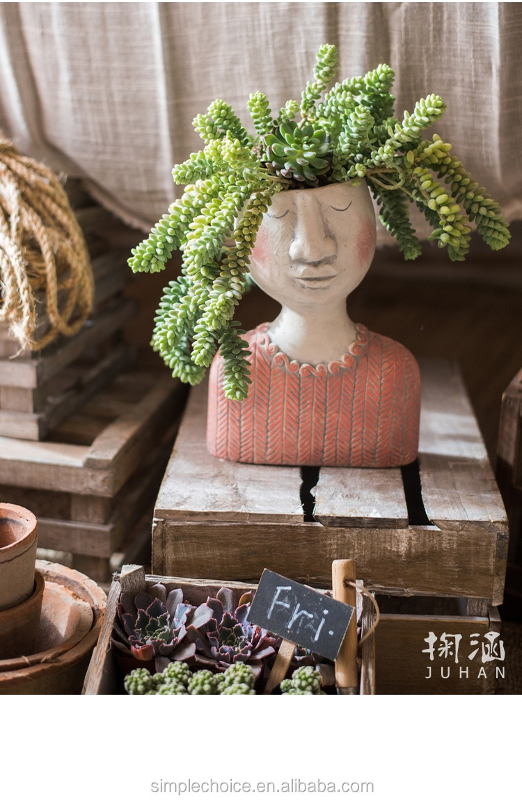 Planting pot human face cement flowerpots family vase garden flowerpot nordic decorate handicraft beats plastic flowerpots