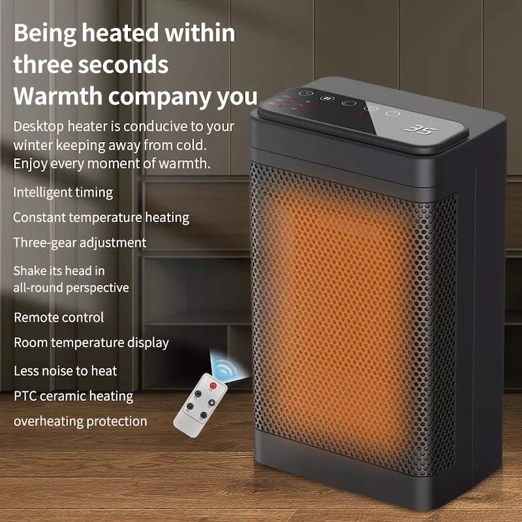 Portable 1500W Ceramic PCT Heating Home Fan Heater Fireplace Thermostat Control LED Touch Panel Quiet Safety Electric Heater