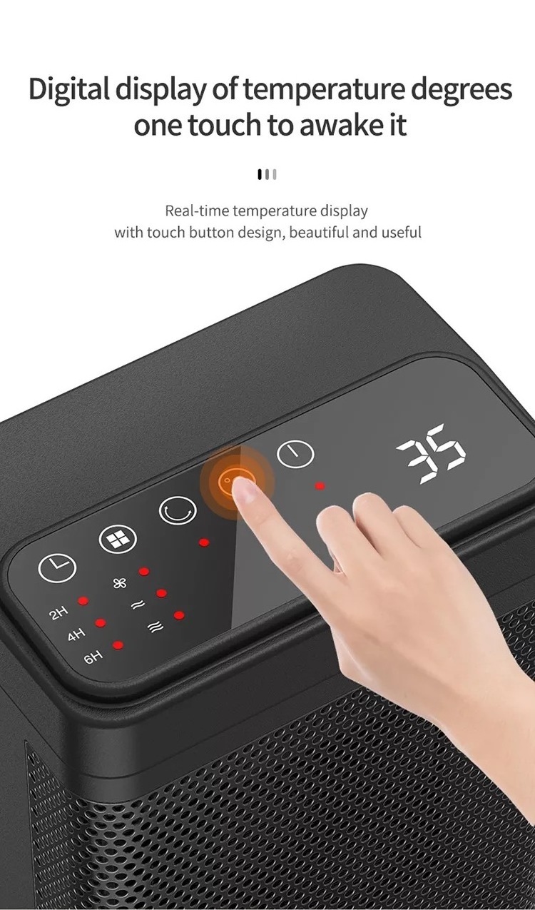 Portable 1500W Ceramic PCT Heating Home Fan Heater Fireplace Thermostat Control LED Touch Panel Quiet Safety Electric Heater