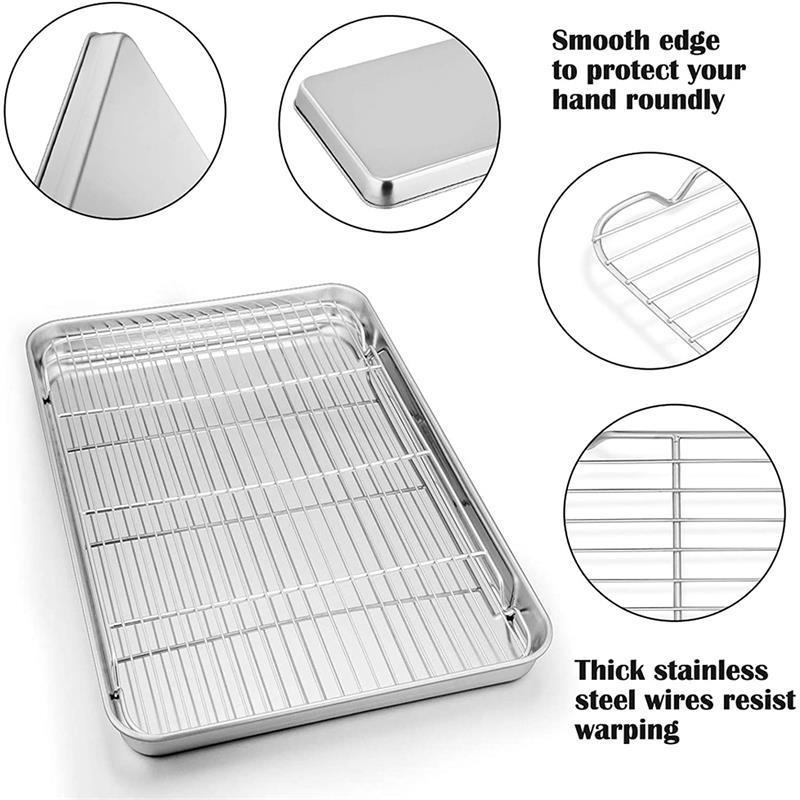 Kitchen baking dish Grill Oven Draining Oil BBQ Plate Cooling Grid Rack Baking Tray Pan Stainless Steel Rack Set Baking Sheet