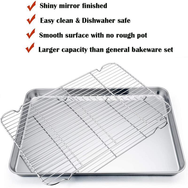 Kitchen baking dish Grill Oven Draining Oil BBQ Plate Cooling Grid Rack Baking Tray Pan Stainless Steel Rack Set Baking Sheet