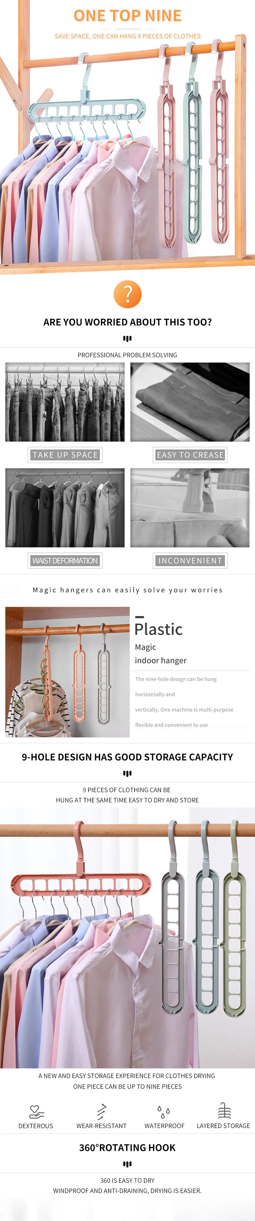 Creative Non-Slip Plastic Hangers Folding Clothes Hangers Adjustable Magic Space Saving Hanger for shirt Dress