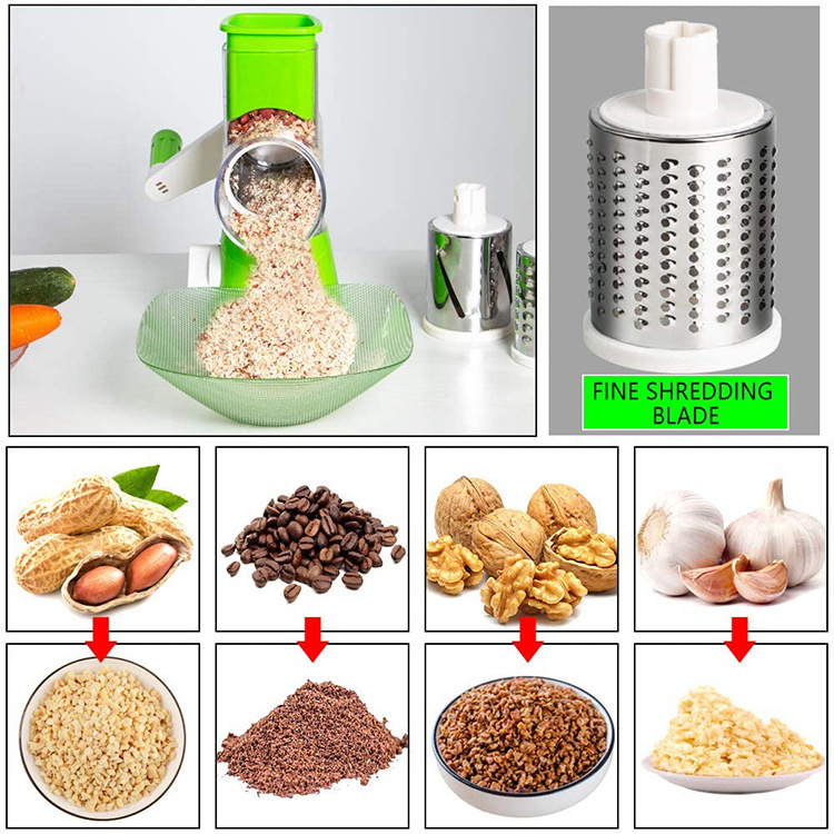 3-in-1 Home Kitchen Vegetable Shredder Multi Functional Blade Cutting Fruit Tools Manual Rotary Slicer Grater