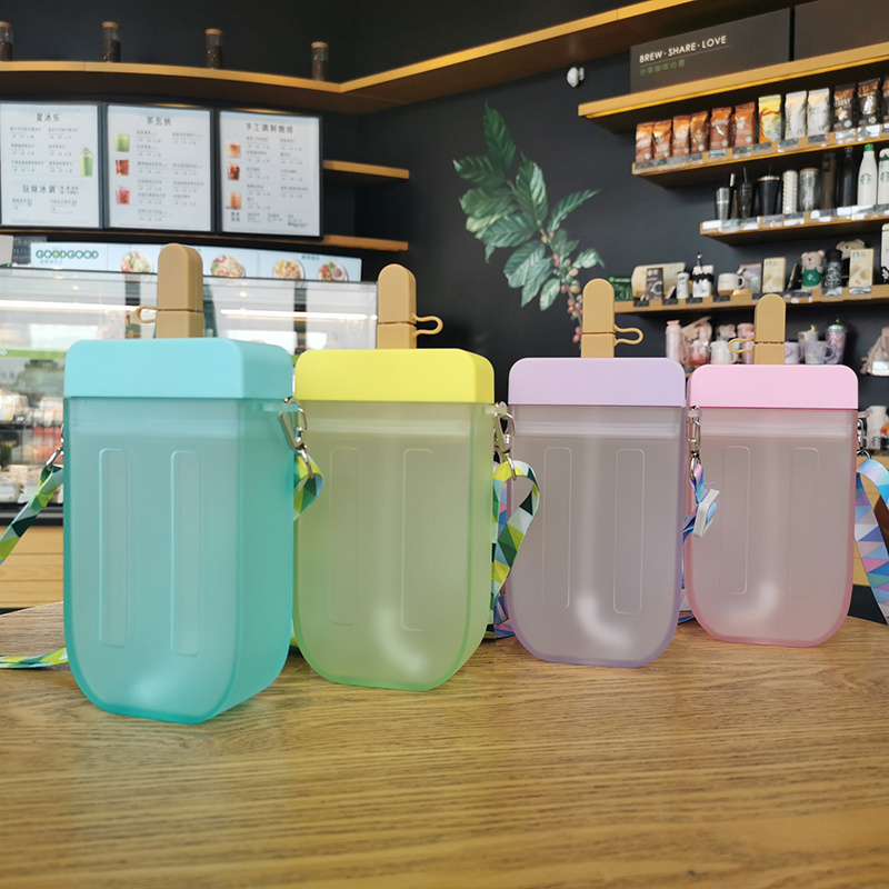 Safe and healthy Ice Cream Water Bottle with Straw Trendy Portable Plastic Water Jug Popsicle Shape Water Cup