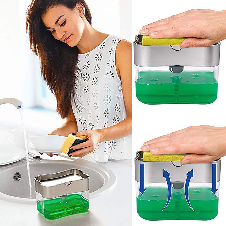 2022 New Design Liquid Sink Dish Washing Pump Soap Dispenser With Sponge holder in Kitchen and Bathroom