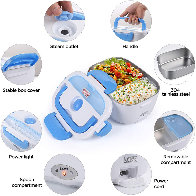 60W Hot Selling Food Portable 304 Stainless Steel Bento tiffin Self Heating Electric Food Warmer Lunch Box