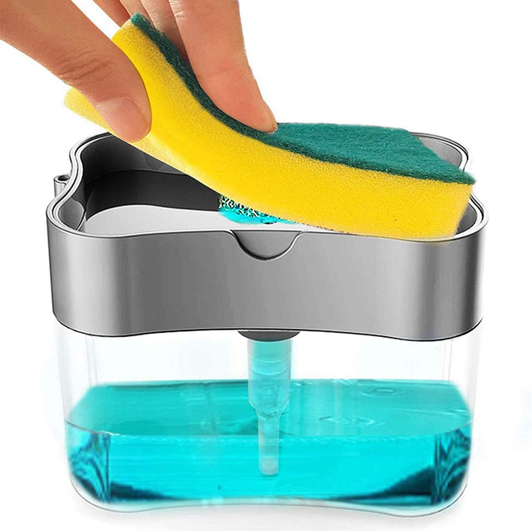 2022 New Design Liquid Sink Dish Washing Pump Soap Dispenser With Sponge holder in Kitchen and Bathroom